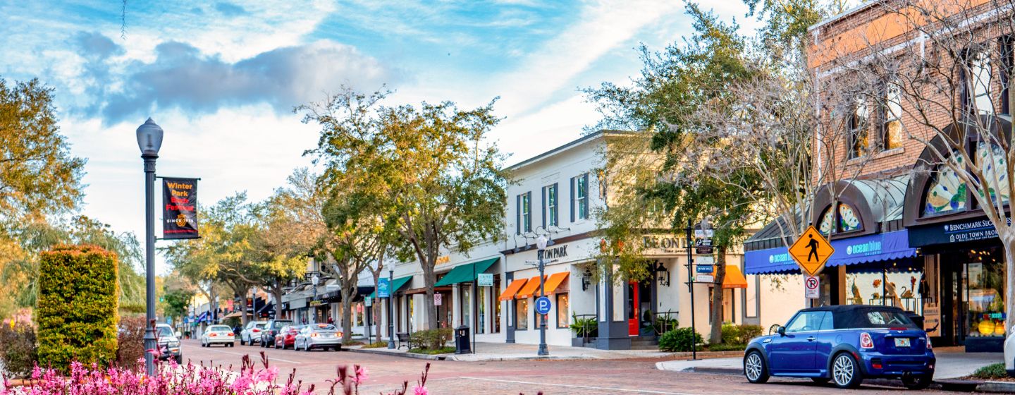 View of North Park Avenue with business in the background